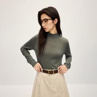 欧时力 秋装进口100%美丽诺羊毛半高领毛衣女