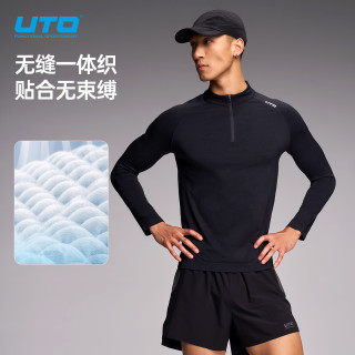 UTO 半拉链运动速干T恤男女款长袖户外跑步徒步上衣 经典黑（男款）XL