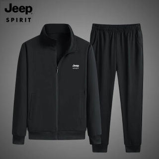 JEEP SPIRIT 吉普运动套装秋冬季男款连帽卫衣两件套户外套装男 2117黑色 3XL