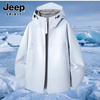 JEEP SPIRIT 软壳连帽冲锋衣女薄款单层2026春秋季防水防风衣外套登山服女士 冰川蓝 3XL