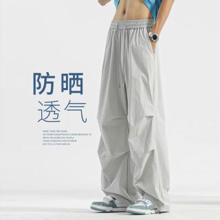 马登 美式速干冰丝休闲裤男夏季薄款伞兵工装裤宽松直筒阔腿运动长裤子