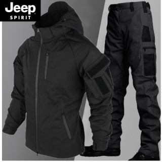 JEEP SPIRIT 强袭二代战术外套军版春秋风衣服军迷蛙服外套户外冲锋衣 黑色套装 外套+裤子 XL