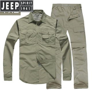 JEEP SPIRIT 户外速干衣裤套装男夏季衬衣薄款长袖登山徒步钓鱼工作服防水透气 卡其套装 XL