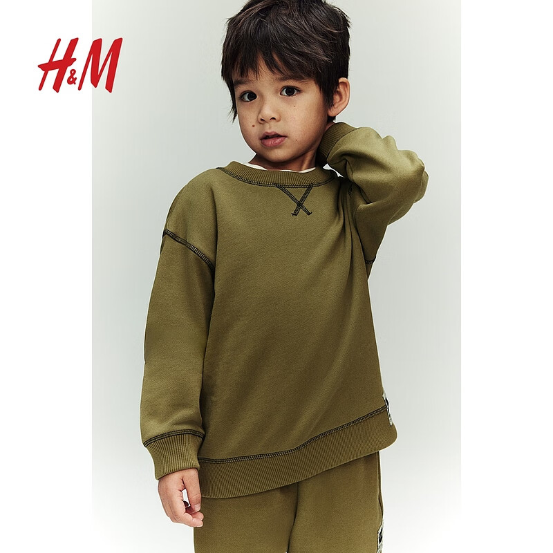 H&M 男童圆领卫衣 棉质 卡其绿 90cm