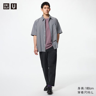 优衣库 箱型短袖衬衫 铅灰色 XL 男装