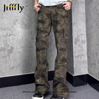 百亿补贴：jifffly 美式cleanfit复古多口袋迷彩微喇修身显高休闲牛仔工装裤