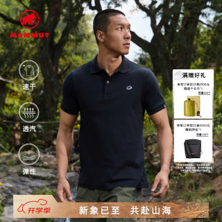 MAMMUT Matrix 男士户外运动速干衣透气短袖百搭舒适polo衫 黑色印花-PRT1 S