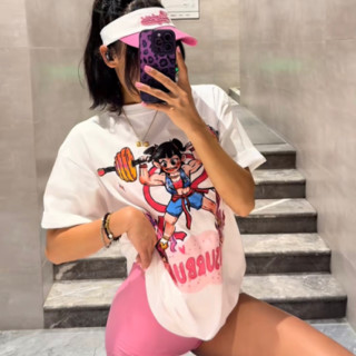 哪吒举铁重磅纯棉宽松撸铁健身女运动上衣高颜值T恤休闲运动短袖