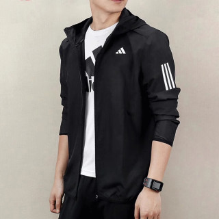 adidas 黑色连帽夹克男子2026新款防风运动服跑步外套