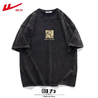回力 水洗做旧短袖t恤男女夏季美式复古宽松休闲青年潮牌半袖体恤