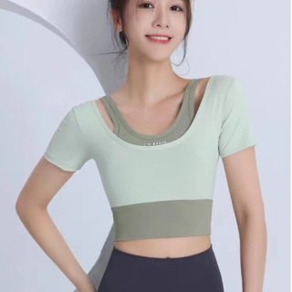 清仓带胸垫假两件健身服短袖长袖女透气健身衣速干紧身运动长袖