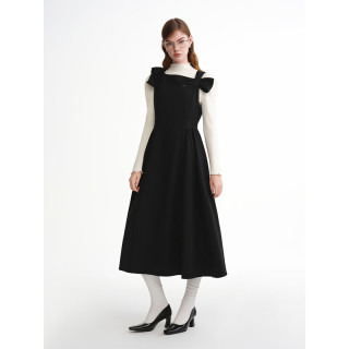 独束 女装蝴蝶结轻礼服连衣裙冬季新品通勤裙