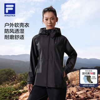 FILA 户外防水透湿防风软壳衣26秋新款女子运动梭织收腰外套上衣 正黑色-BK L 170/88A/L