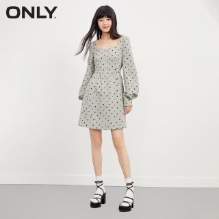 ONLY 秋季新款潮流方领波点高腰长袖短款连衣裙女