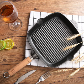手工无涂层铸铁牛排锅条纹设计煎牛排专用精铸平底锅不易粘锅铁锅