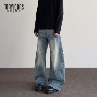 百亿补贴：Tony Jeans TONYJEANS 男士牛仔裤 竹节做旧弯刀直筒微喇长裤