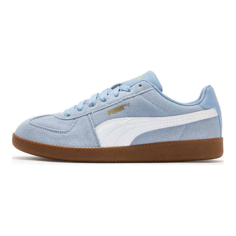 PUMA CLUB407329 复古皮面T头板鞋 天蓝色-白-树胶色-08 38.5