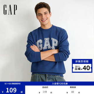 Gap 男女装秋季logo贴布绣宽松长袖卫衣休闲上衣854300 蓝色 M (170/92A)亚洲尺码