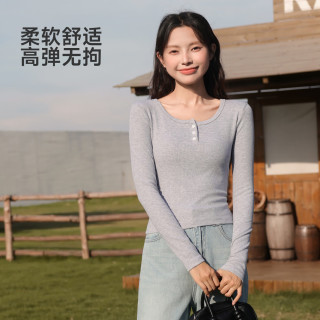 班尼路 长袖t恤女 新款 麻灰#纯色 多色可选