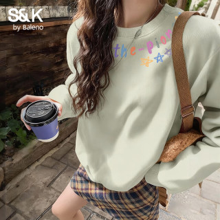 班尼路 S&K系列圆领卫衣女 灰绿#BL彩色涂鸦文字L 多色可选