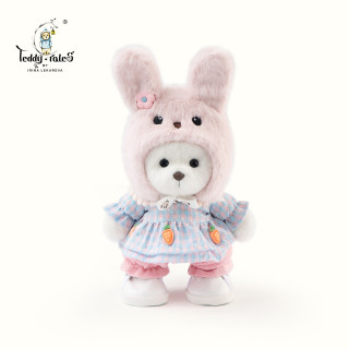 TeddyTales 手作熊公仔娃娃生日礼物女生 桃花小奶白 含鞋 搭配短毛崽崽 礼盒装