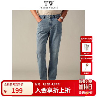 TEENIE WEENIE Men小熊男装修身直筒舒适通勤牛仔长裤 浅蓝 M