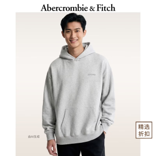 Abercrombie & Fitch 122-6176 美式复古抓绒连帽卫衣 浅灰色 2XL