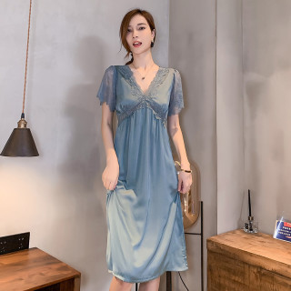 高级感睡衣女丝绸春夏季性感冰丝短袖夏天蕾丝睡裙女士家居服25
