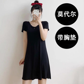 带胸垫睡裙女款莫代尔新款夏天短袖大码性感MM薄款睡衣夏季家居服