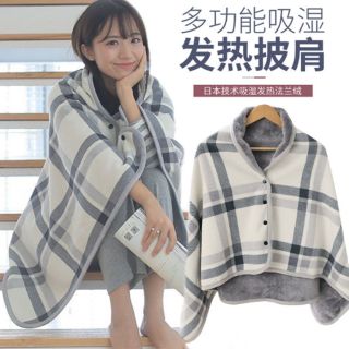奕竺 多功能披肩毯斗篷式毯子秋冬加厚毛毯办公室午睡毯带扣航空午休毯