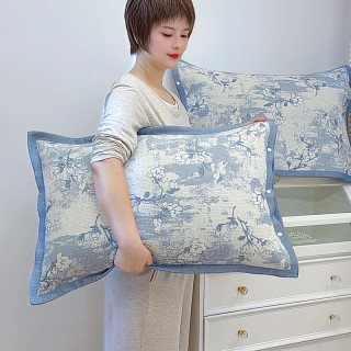 纯棉纱布枕套一对装全包固定按扣枕头套高档单人乳胶枕套48x74cm