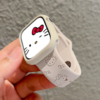 可爱KT猫硅胶运动表带适用applewatch苹果手表S10 98765432代SE女