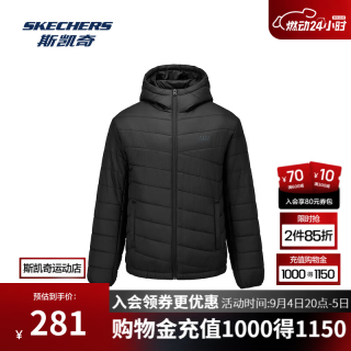 斯凯奇 梭织裥棉外套L425U104 碳黑