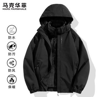 马克华菲 三合一冲锋衣男秋冬季新款运动夹克外套户外防风防水登山服 黑色 XL