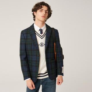 哈吉斯 冬季男士羊毛西服外套时尚格子西装
