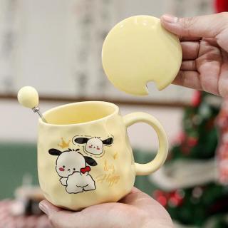 欧因 可爱小狗陶瓷马克杯家用水杯大容量带盖勺陶瓷杯伴手礼盒装 撅屁股/杯+盖+勺（ 约400ml