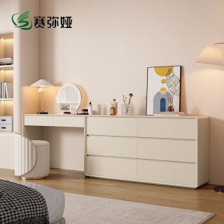 弥赛娅 ENF级实木梳妆台斗柜一体组合奶油风现代简约小户型收纳化妆桌台