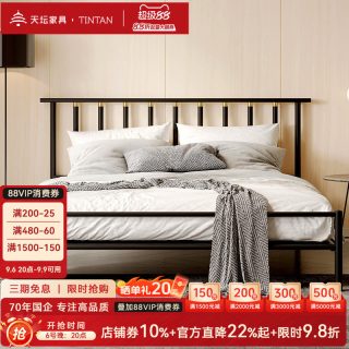 天坛家具 天坛官方新品铁艺床现代简约意式双人床加厚稳固静音铁架床铁艺床