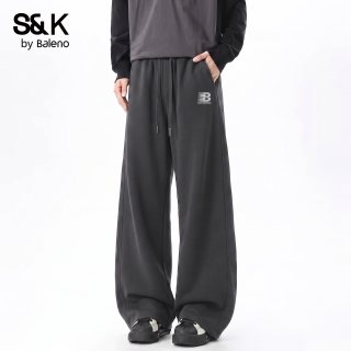 班尼路 S&K裤子男款秋季中灰色不挑人美式休闲弯刀裤男生直筒裤潮A