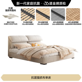 FA SA DI HOUSEHOLD 北欧猫抓布艺床网红ins侘寂风床卧室轻奢现代绒布床新款