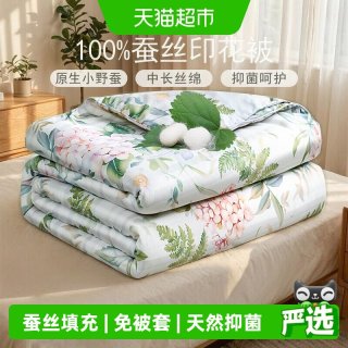 移动端、88VIP：富安娜 玉茗春 100%蚕丝被 印花空调被 夏凉被 2斤 152X210CM