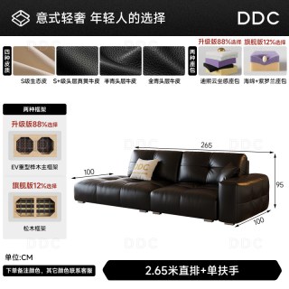 ddc 政府补贴DDC意式像素模块黑色真皮沙发客厅贵妃位半青皮沙发佛山
