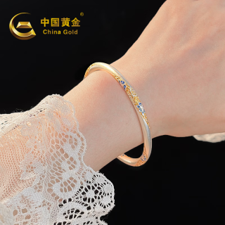 中国黄金 莫比乌斯足银手镯女描金新中式手镯子足银莫比乌斯纹珐琅描金手镯27±1g+证书礼盒