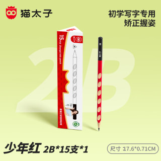 猫太子 2B洞洞铅笔小学生练字铅笔儿童正姿矫姿三角木杆沾顶易抓握无毒开学文具 15支2B红木