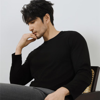 富绅 莱卡棉中领长袖T恤男 深邃黑