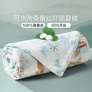 富安娜 夏凉被可水洗100%蚕丝抑菌蚕丝空调被单人双人被子 60S天丝可水洗桑蚕丝
