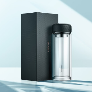 LEIDFOR G7 双层玻璃杯茶杯男款大容量直身泡茶水杯 幻影黑 500ml