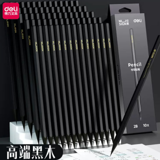 得力 黑色铅笔hb小学生专用无毒一二年级黑杆2b黑木文具考试用铅芯