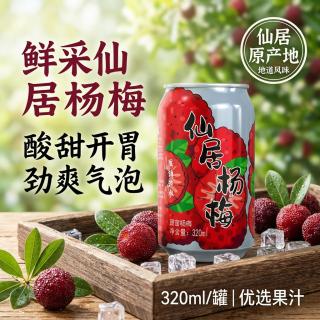 笑为鲜 仙居杨梅果汁气泡水夏日清凉解渴聚会必备饮料好喝不甜腻  仙居杨梅气泡水320ml*6罐