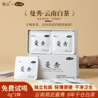 致云 云南普洱白茶易武曼秀方片玲珑饼方便携带元旦春节礼物口粮茶礼盒 1盒160g